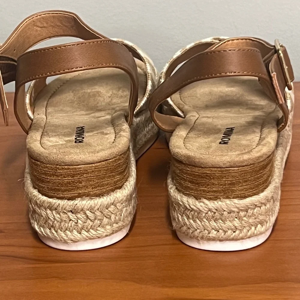 NWT Romika by Josef Seibel Madison Striped Espadrille Sandals Tan Straps